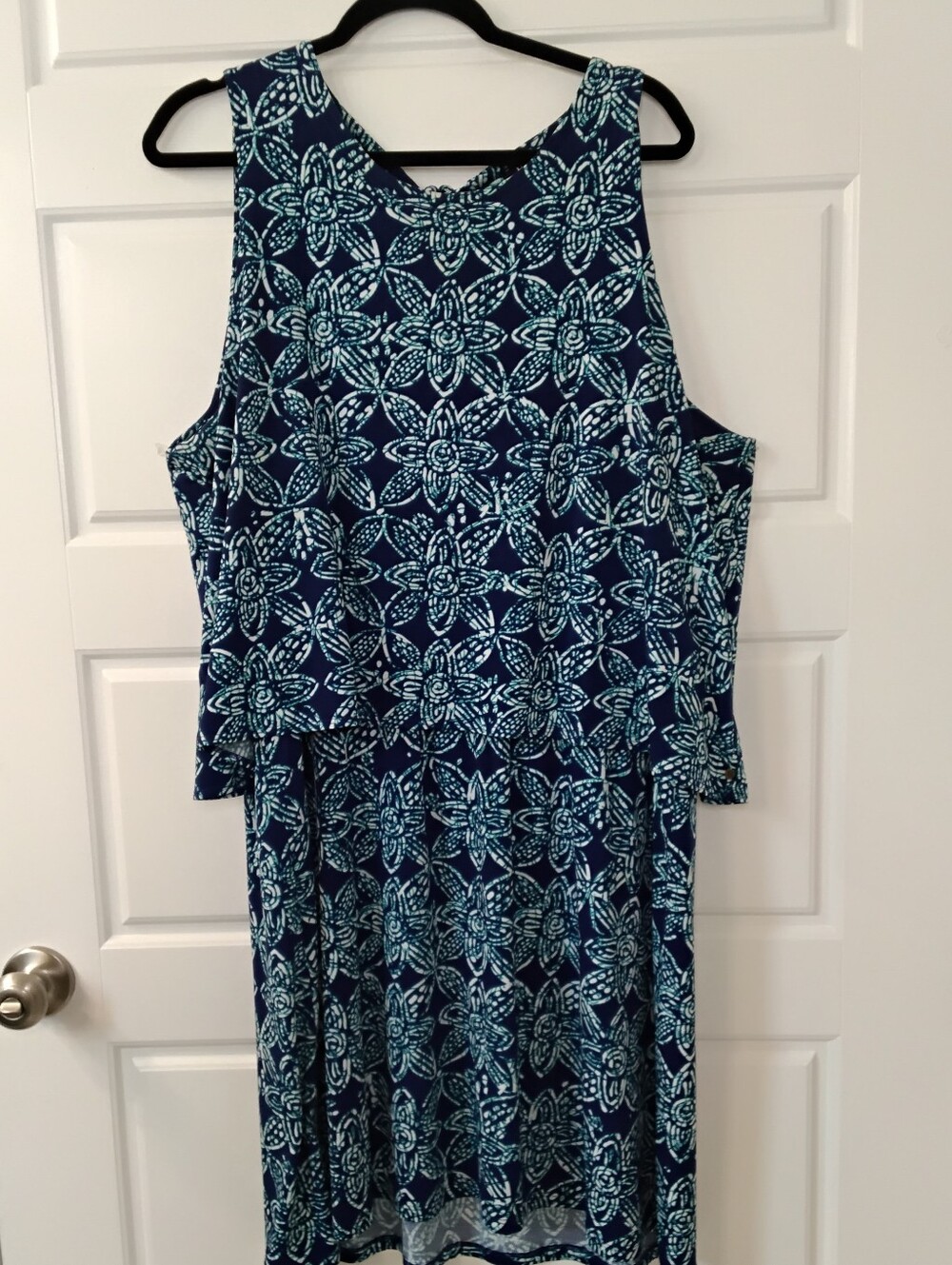 Hatley Indigo Blue Geometric Floral Popover Dress Size XXL Sleeveless Midi